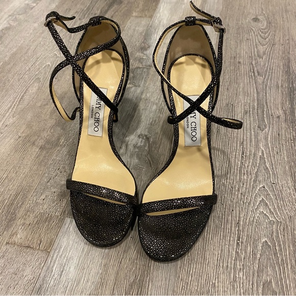 JIMMY CHOO Harper Anthracite Black Spotted Suede Sandal 36.5 - Picture 2 of 11